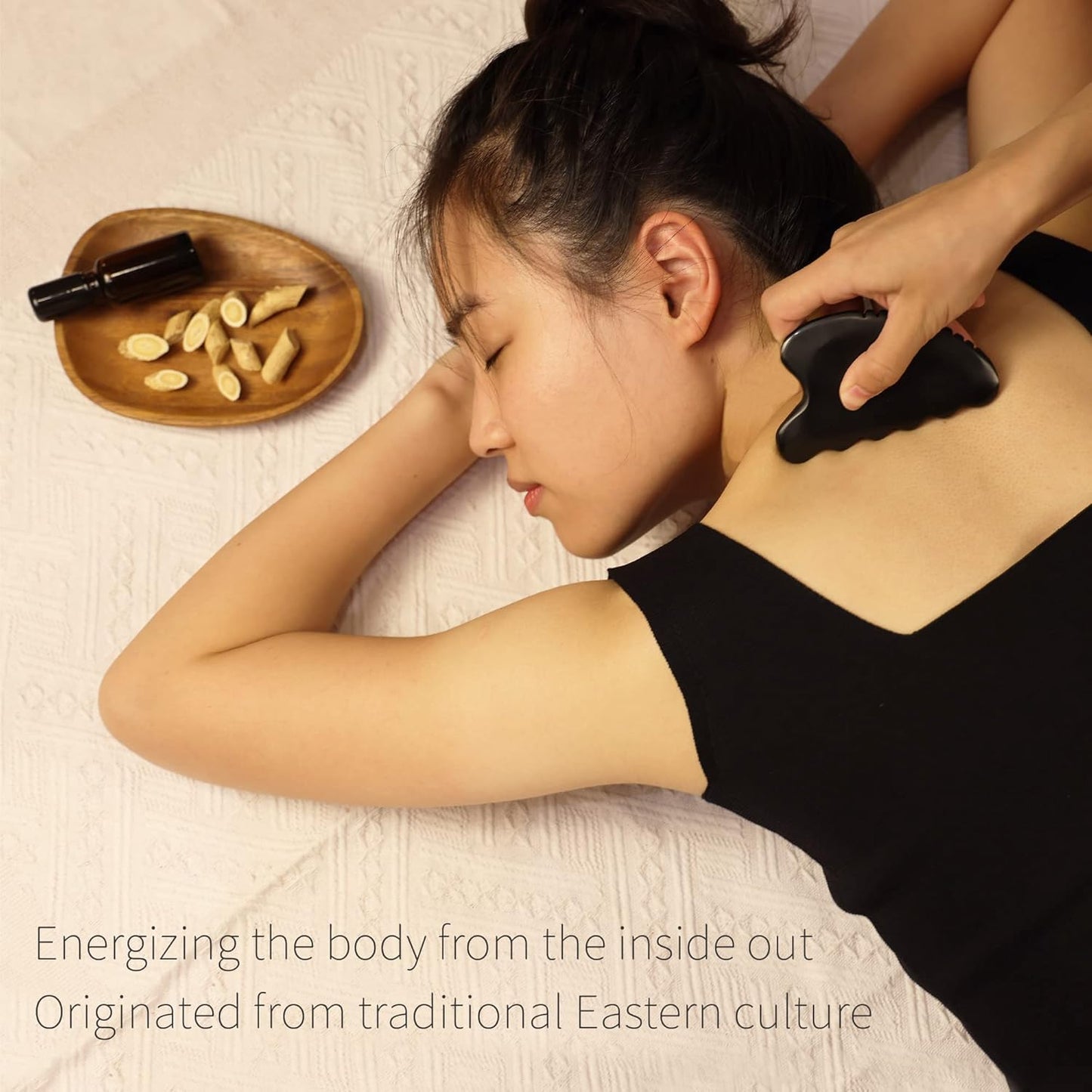 Bian Stone Gua Sha Facial and Body Massage Tool Set with Comb for Traditional Acupuncture Therapy (Wave-Edge)