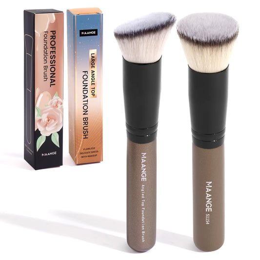Elevate Your Makeup Game with the 2PCS Flat Angled Kabuki Brush Set – Perfect for Flawless Foundation and Blush Application!