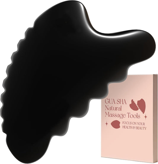 Bian Stone Gua Sha Facial and Body Massage Tool Set with Comb for Traditional Acupuncture Therapy (Wave-Edge)