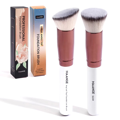Elevate Your Makeup Game with the 2PCS Flat Angled Kabuki Brush Set – Perfect for Flawless Foundation and Blush Application!