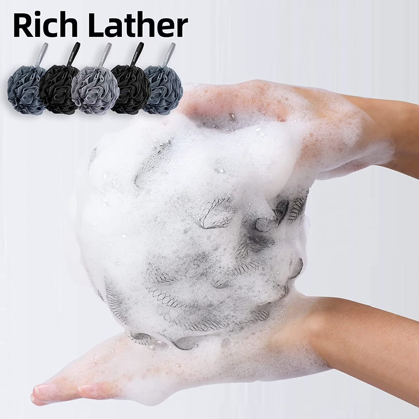 5-Pack Shower Loofah Sponges - Exfoliating Body Wash Scrubbers for Men and Women