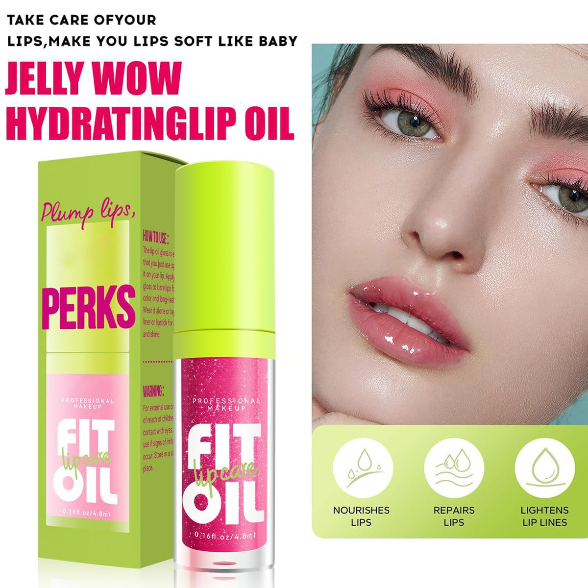 Hydrating Lip Oil with Large Brush Applicator - Nourishing, Non-Sticky, Long-Lasting Glossy Lip Care for a Plump and Smooth Finish (#01)