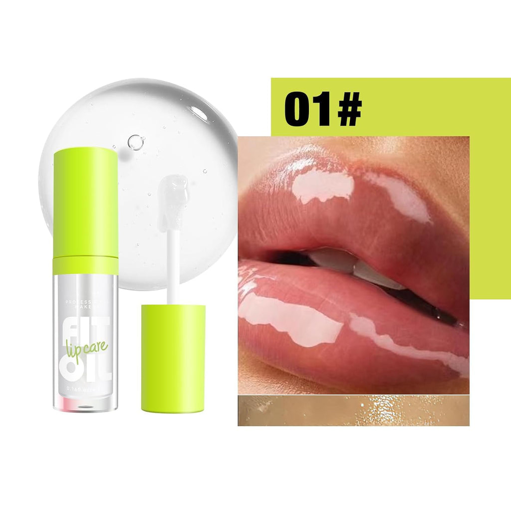 Hydrating Lip Oil with Large Brush Applicator - Nourishing, Non-Sticky, Long-Lasting Glossy Lip Care for a Plump and Smooth Finish (#01)